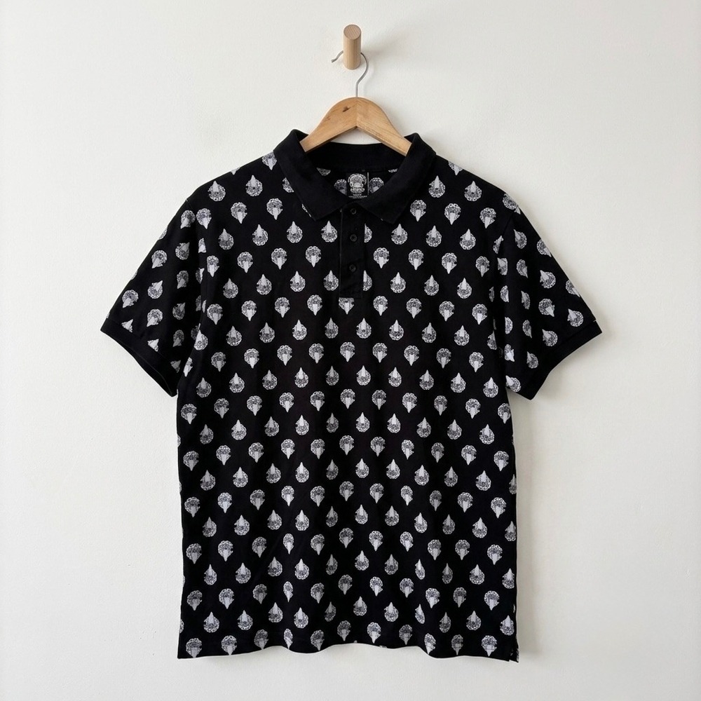 Crooks & Castles Polo Shirt Mens XL Black All Over Medusa Print Streetwear AOP